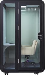 GEARONIC Mobile Office Pod Booth, Sound Proof Booth for Home, Mobile Roller with Desk, LED Light, Fans and AC USB Ports (Black Obsidian) - Image 9