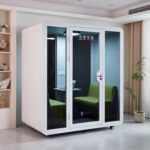GEARONIC Mobile Office Pod Booth, Sound Proof Office Pod Booth with Mobile Roller, Larger Space for 2-4 People, LED Lighting System,Fans and AC USB...