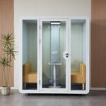 GEARONIC Mobile Office Pod Booth, Standard Sound Proof Office Pod for 2 People, Sound Pod Booth with Mobile Roller, LED Lighting System,Fans and AC USB Ports