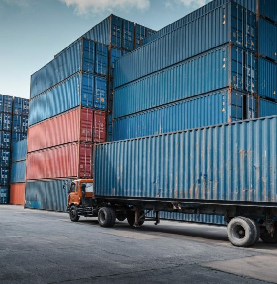 Container Cargo Port Ship Yard Storage Handling of Logistic Transportation Industry. Row of Stacking Containers of Freight Import/Export Distribution Warehouse. Shipping Logistics Transport Industrial
